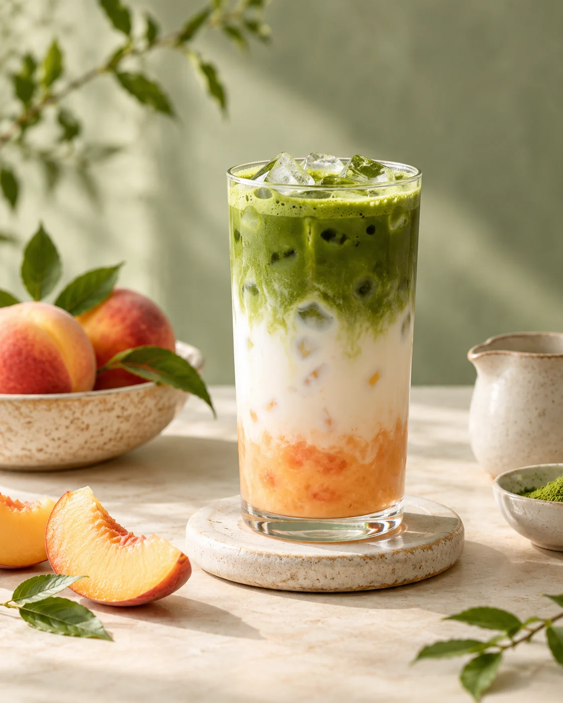 Illustrative Peach Matcha Latte